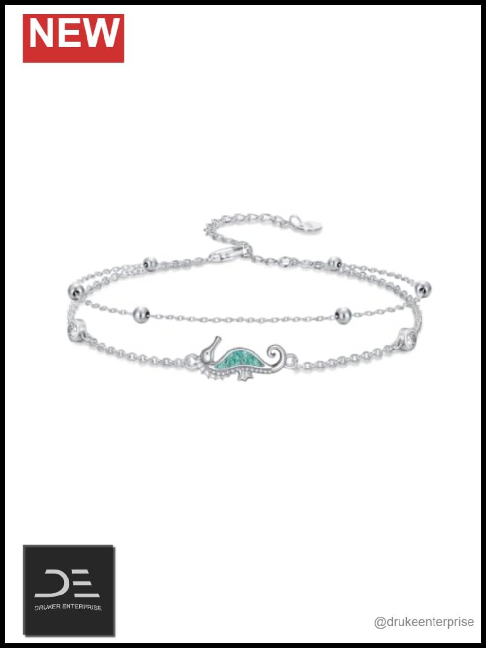 925 Sterling Silver Sea Horse Charm Bracelet Anklet Ocean Themed Jewelry Women